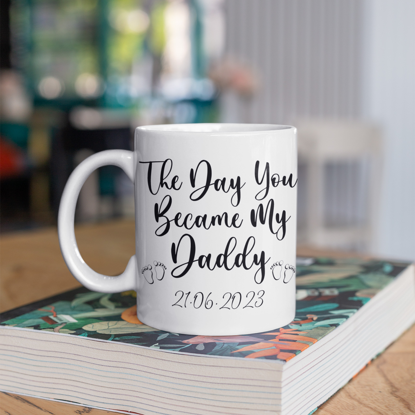 daddy date of birth dad personal kids childs fathers day name personalised custom customised newborn baby shower gender reveal pregnant husband pregnancy boyfriend gift mug